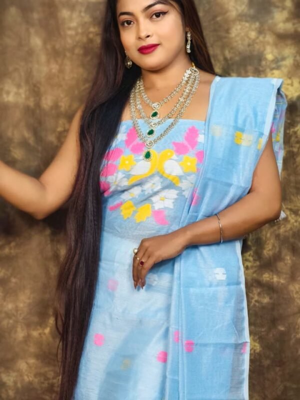 Jamdani 2 Piece Soft Unstitched Churidar Set - Light Sky Blue