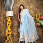 Jamdani 2 Piece Soft Unstitched Churidar Set - Light Sky Blue