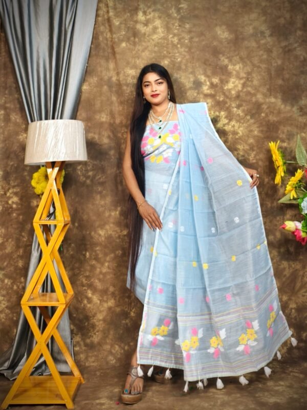 Jamdani 2 Piece Soft Unstitched Churidar Set - Light Sky Blue