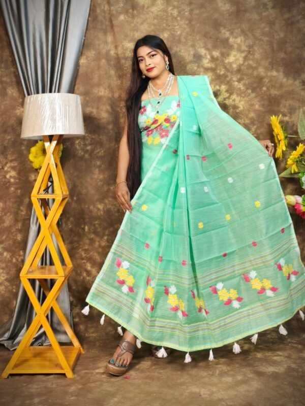 Jamdani 2 Piece Soft Unstitched Churidar Set - Light Teal
