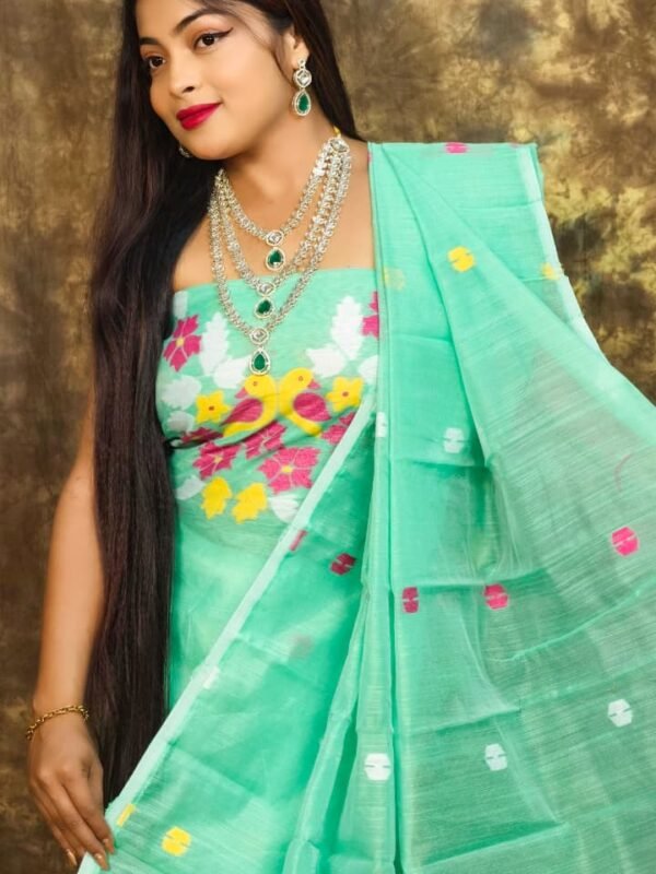 Jamdani 2 Piece Soft Unstitched Churidar Set - Light Teal