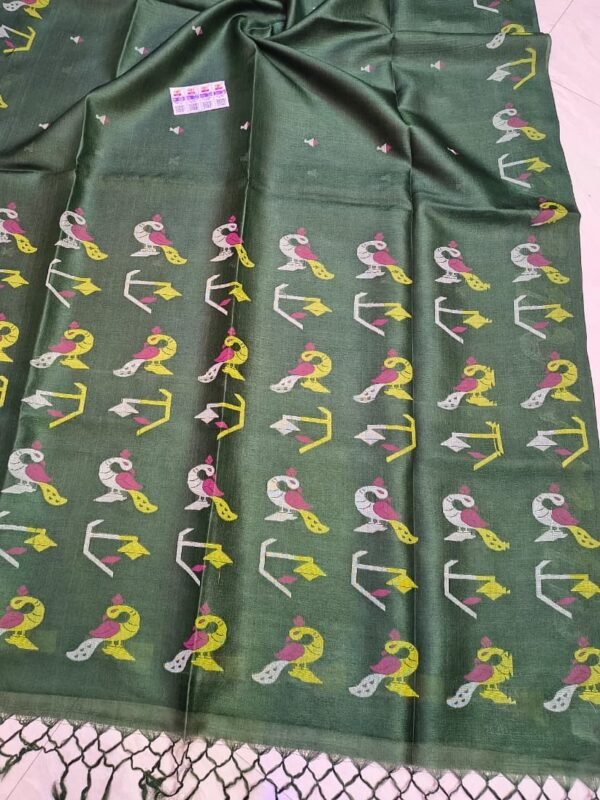 Pure Gachi Tussar By Tussar Handloom Dhakai Jamdani Sari with Blouse Piece - Mineral Green