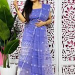 Jamdani 2 Piece Soft Unstitched Churidar Set - Moody Blue