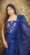Jamdani 2 Piece Soft Unstitched Churidar Set - Navy Blue