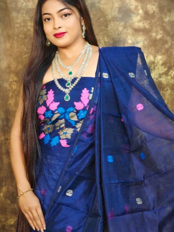 Jamdani 2 Piece Soft Unstitched Churidar Set - Navy Blue