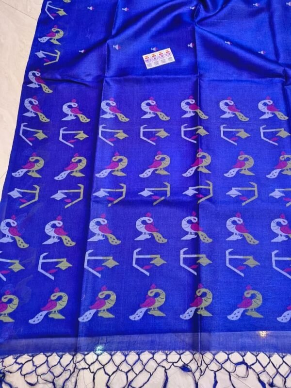Pure Gachi Tussar By Tussar Handloom Dhakai Jamdani Sari with Blouse Piece - Navy Blue
