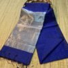 Plain Maheshwari Handloom Jamdani Saree with Blouse Piece - Navy Blue