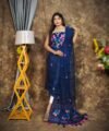 Jamdani 2 Piece Soft Unstitched Churidar Set - Navy Blue