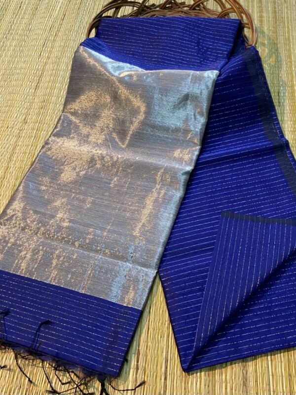 Plain Maheshwari Handloom Jamdani Saree with Blouse Piece - Navy Blue