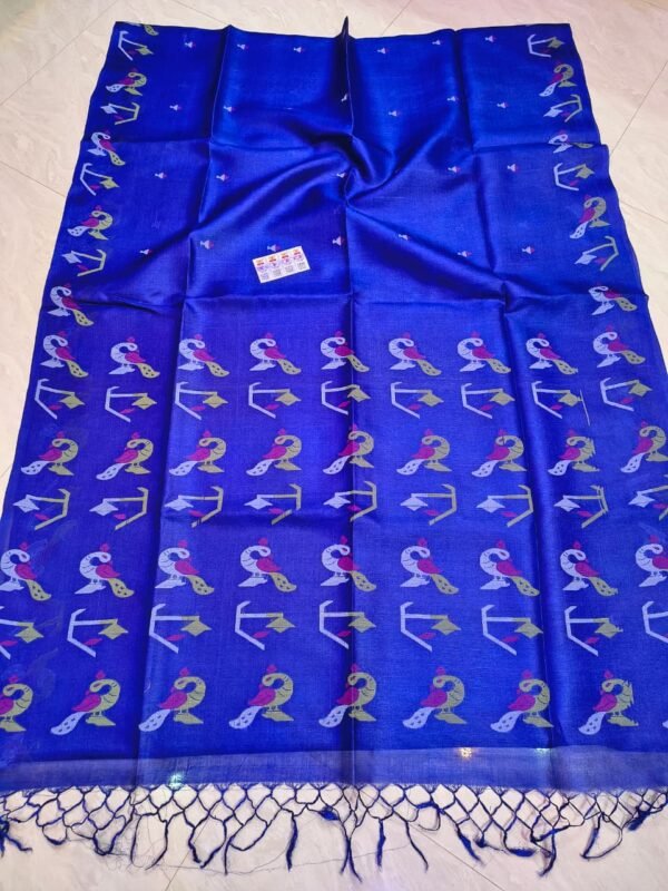 Pure Gachi Tussar By Tussar Handloom Dhakai Jamdani Sari with Blouse Piece - Navy Blue