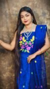 Jamdani 2 Piece Soft Unstitched Churidar Set - Navy Blue