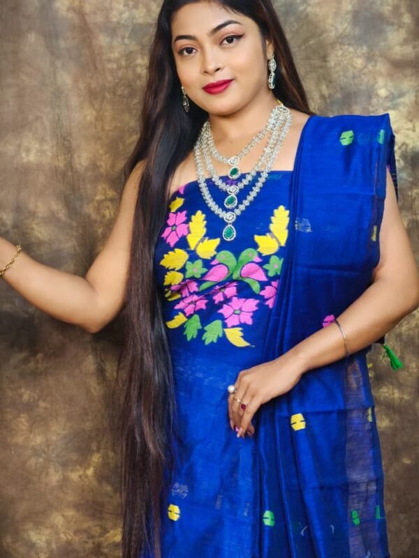Jamdani 2 Piece Soft Unstitched Churidar Set - Navy Blue