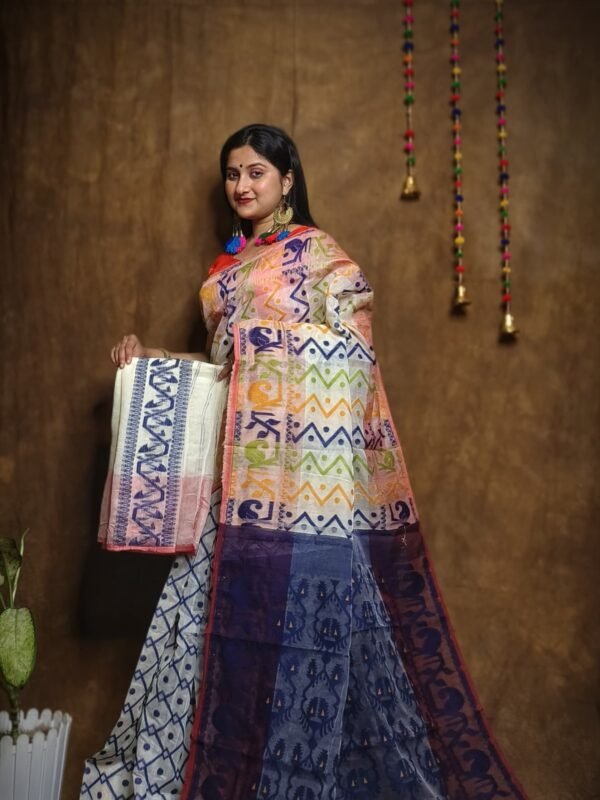 Hazar Buti Dhakai Jamdani Saree with Blouse Piece - Off White