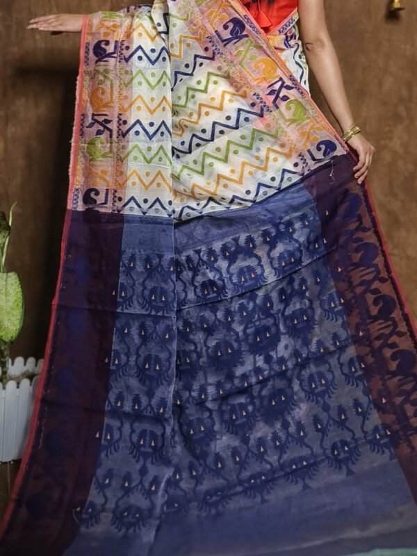 Hazar Buti Dhakai Jamdani Saree with Blouse Piece - Off White