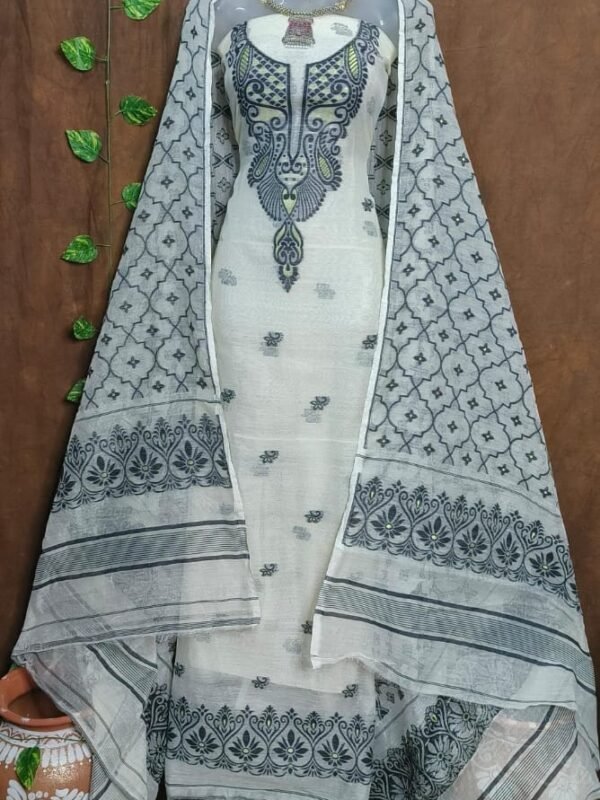 Jamdani 2 Piece Soft Unstitched Churidar Set - Off White
