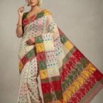Ashtami Buti Dhakai Jamdani Sari with Blouse Piece - Off White