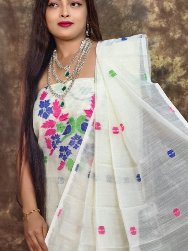 Jamdani 2 Piece Soft Unstitched Churidar Set - Off White