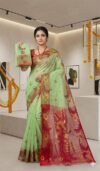 Sunflower Dhakai Jamdani Sari with Blouse Piece - Olive