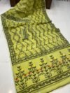 Shiuli Dhakai Jamdani Sari with Blouse Piece - Olive Green