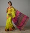 Ashtami Buti Dhakai Jamdani Sari with Blouse Piece - Olive Yellow