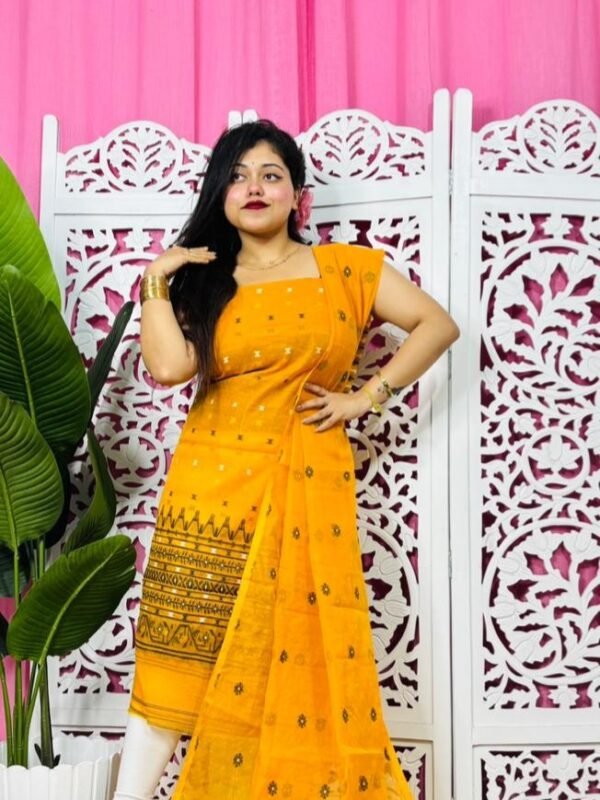 Jamdani 2 Piece Soft Unstitched Churidar Set - Orange Peel