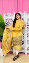 Jamdani 2 Piece Soft Unstitched Churidar Set - Orange Yellow