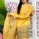 Jamdani 2 Piece Soft Unstitched Churidar Set - Orange Yellow