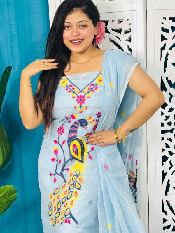 Unstitched Soft 2 Piece Jamdani Churidar - Pale Aqua