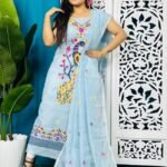 Unstitched Soft 2 Piece Jamdani Churidar - Pale Aqua