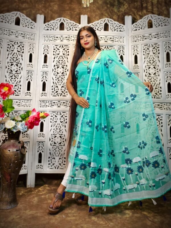 2 Piece Unstitched Soft Jamdani Churidar Set - Persian Green