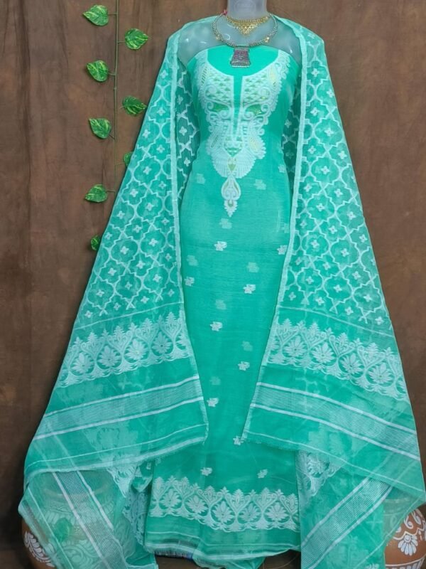 Jamdani 2 Piece Soft Unstitched Churidar Set - Persian Green