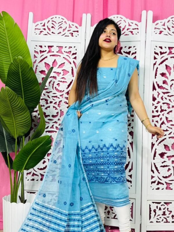 Jamdani 2 Piece Soft Unstitched Churidar Set - Picton Blue