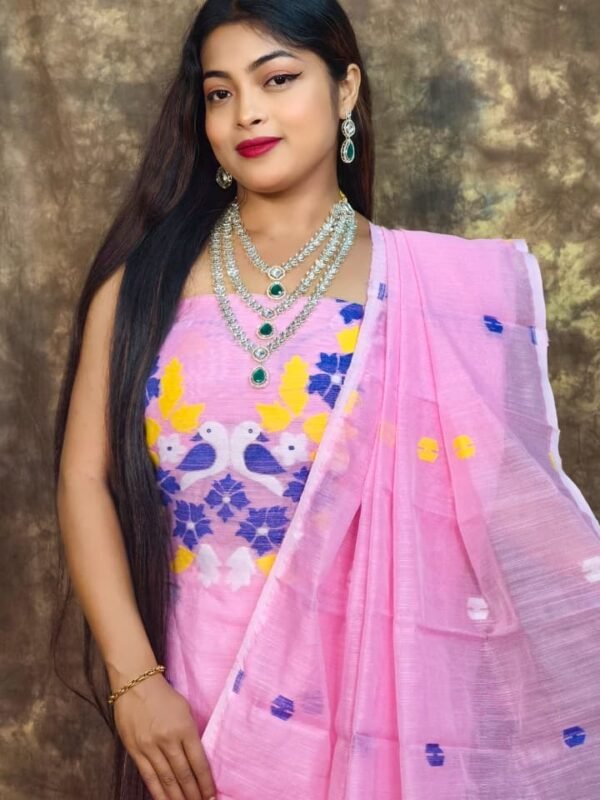 Jamdani 2 Piece Soft Unstitched Churidar Set - Pink Rose