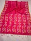 Exclusive Silk Linen Jamdani Sari with Blouse Piece - Pinkish Red