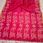 Exclusive Silk Linen Saree with Blouse Piece  - Pinkish Red