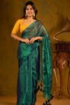 Plain Tissue Sari With Chumki Work - Bottle Green
