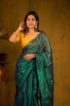 Plain Tissue Sari With Chumki Work - Bottle Green