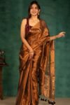 Plain Tissue Sari With Chumki Work - Coffee