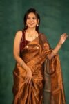 Plain Tissue Sari With Chumki Work - Coffee