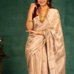 Plain Tissue Sari With Chumki Work - Light Taupe