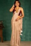 Plain Tissue Sari With Chumki Work - Light Taupe