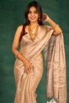 Plain Tissue Sari With Chumki Work - Light Taupe - Image 3