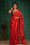 Plain Tissue Sari With Chumki Work - Red