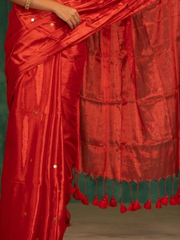 Plain Tissue Sari With Chumki Work - Red