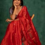 Plain Tissue Sari With Chumki Work - Red