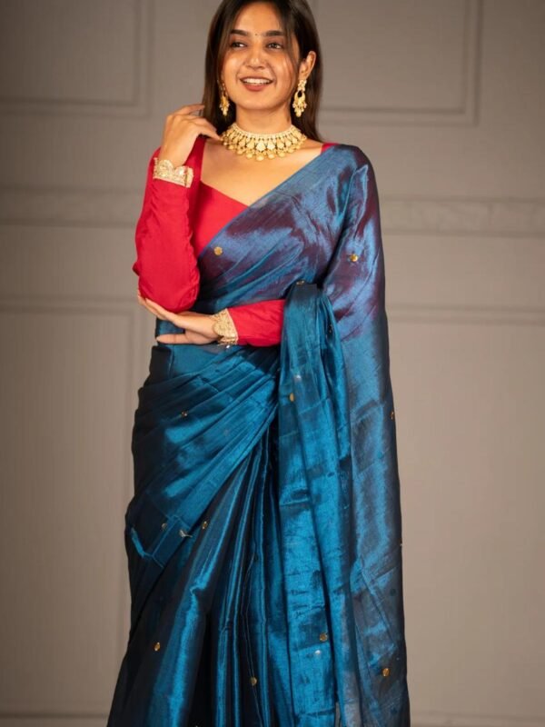 Plain Tissue Sari With Chumki Work - Venice Blue