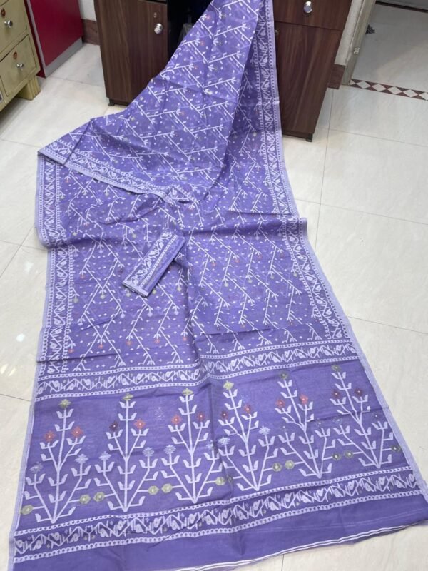 Shiuli Dhakai Jamdani Sari with Blouse Piece - Purple Blue