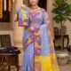 Sunflower Dhakai Jamdani Sari with Blouse Piece - Purple Blue