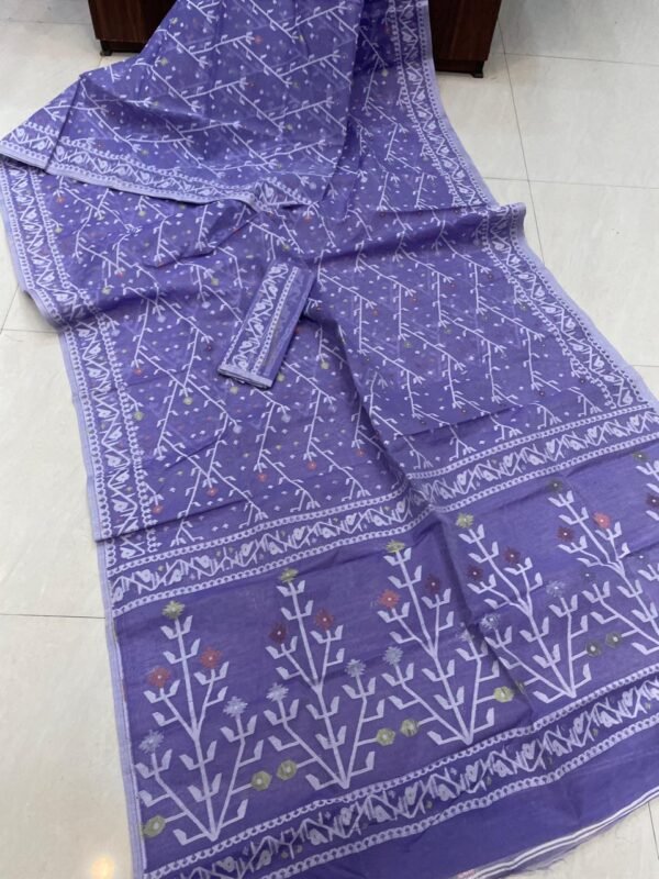 Shiuli Dhakai Jamdani Sari with Blouse Piece - Purple Blue