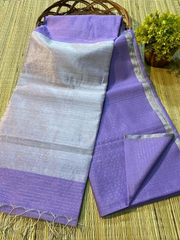 Plain Maheshwari Handloom Jamdani Saree with Blouse Piece - Purple Blue